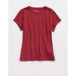 Aerie Burgundy Women's Small Ribbed Knit Short Sleeve‎ Crewneck Tee Top  Cotton